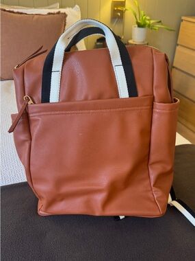 Tan Leather Tote Backpack - Minimal Everyday Bag